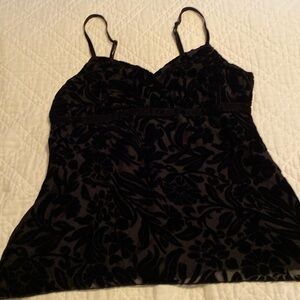 Black velvet print cami top for holidays.